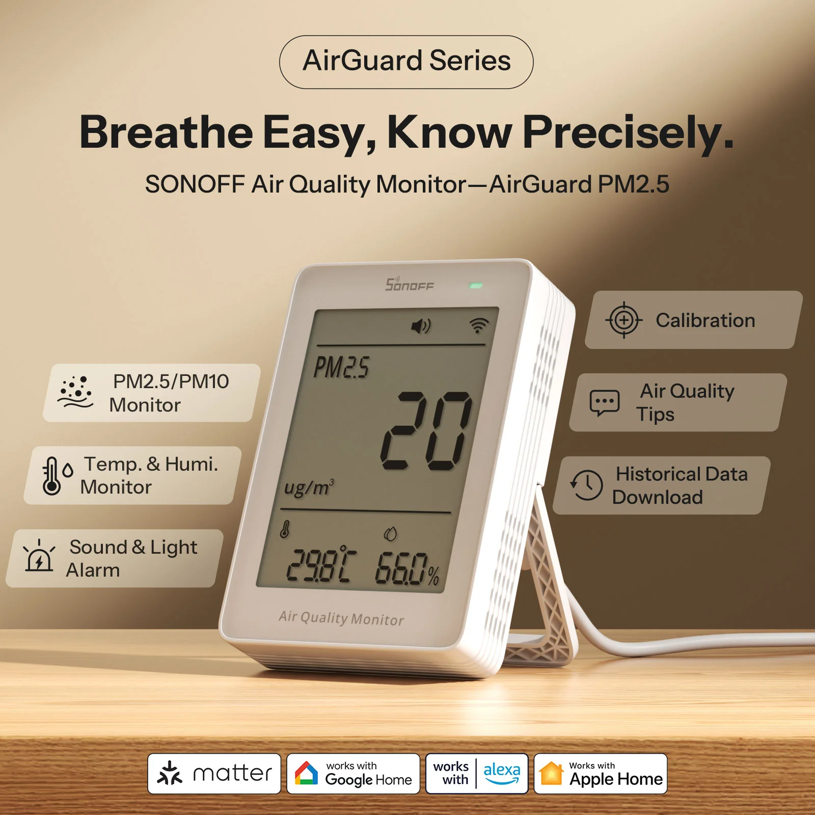 SONOFF AirGuard PM2.5/PM10 Matter Over Wi-Fi Air Quality Monitor | SAWF-07P